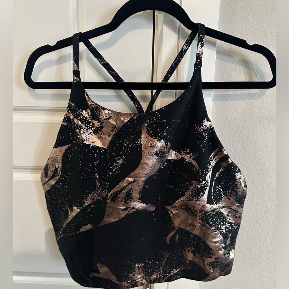 Old navy workout top, black with gold design, Size extra large